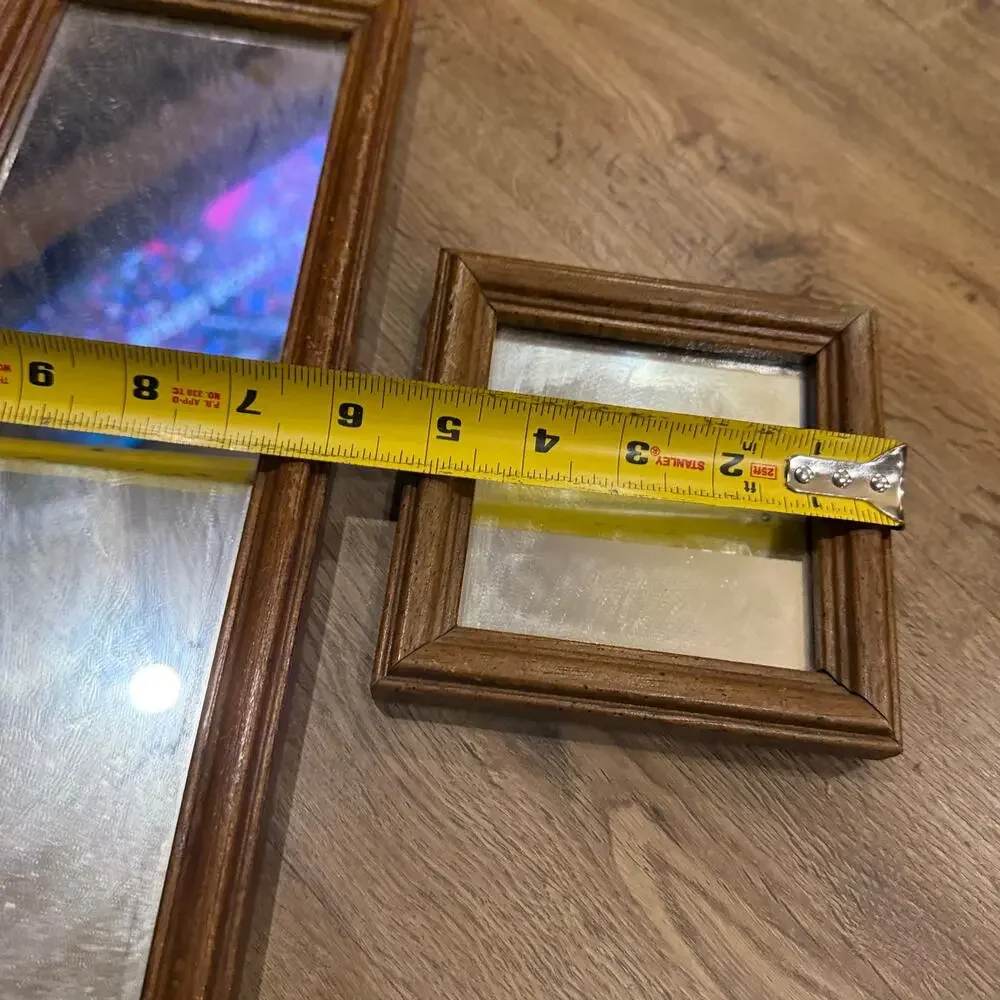 2 VTG Wood Framed Wall Hanging Mirrors Home Decor Gallery Wall Square Rectangle